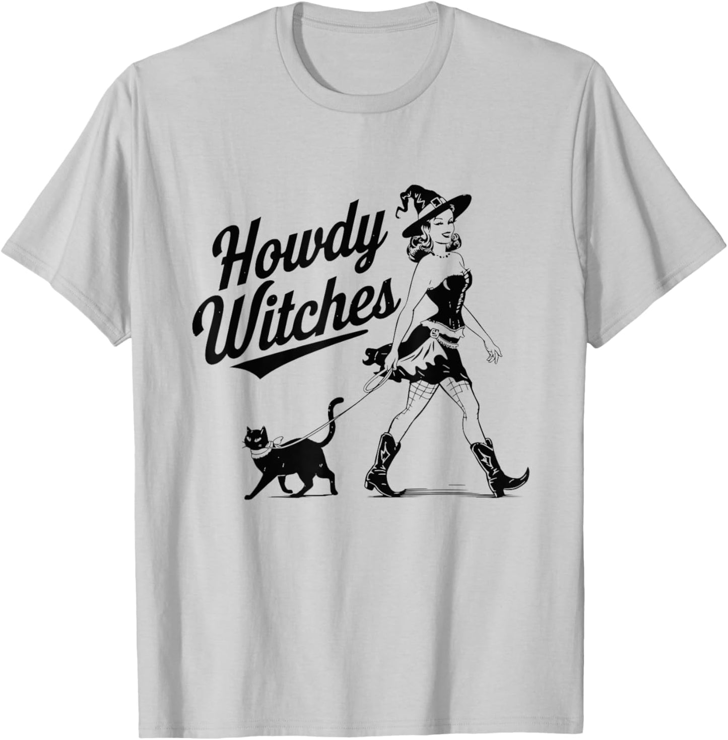 Howdy Witches Witch Hat Cat Halloween T-Shirt - T-Shirt | Ash