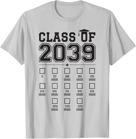 Class of 2039 Grow With Me First Day of School Check Mark T-Shirt - T-Shirt | Ash