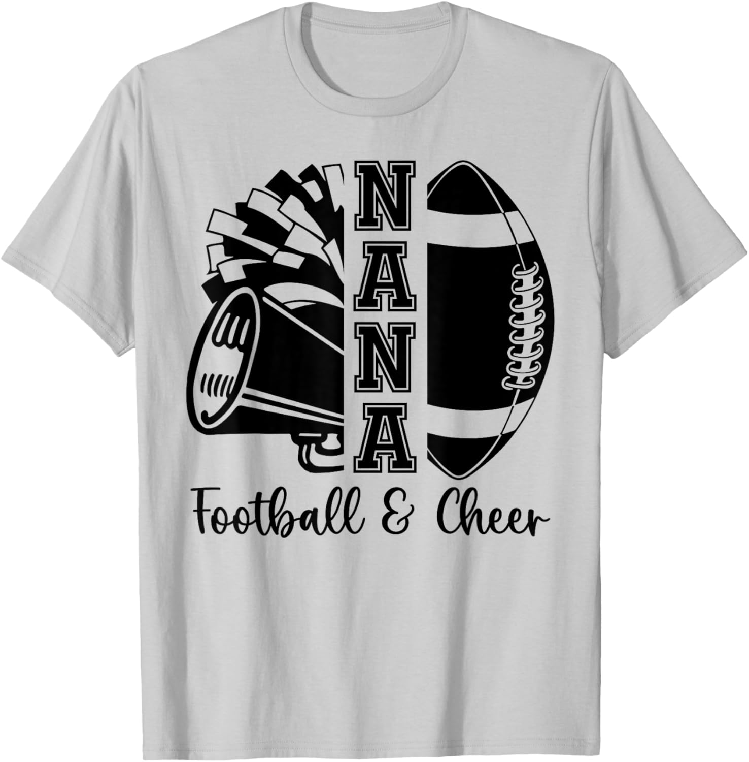 Football Cheer Nana Grandma High School Cheerleader Pom Pom T-Shirt - T-Shirt | Ash