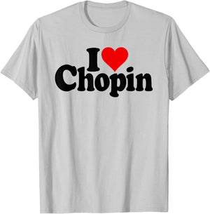 I Love Heart Chopin Frederic Polish Composer T-Shirt - T-Shirt | Ash