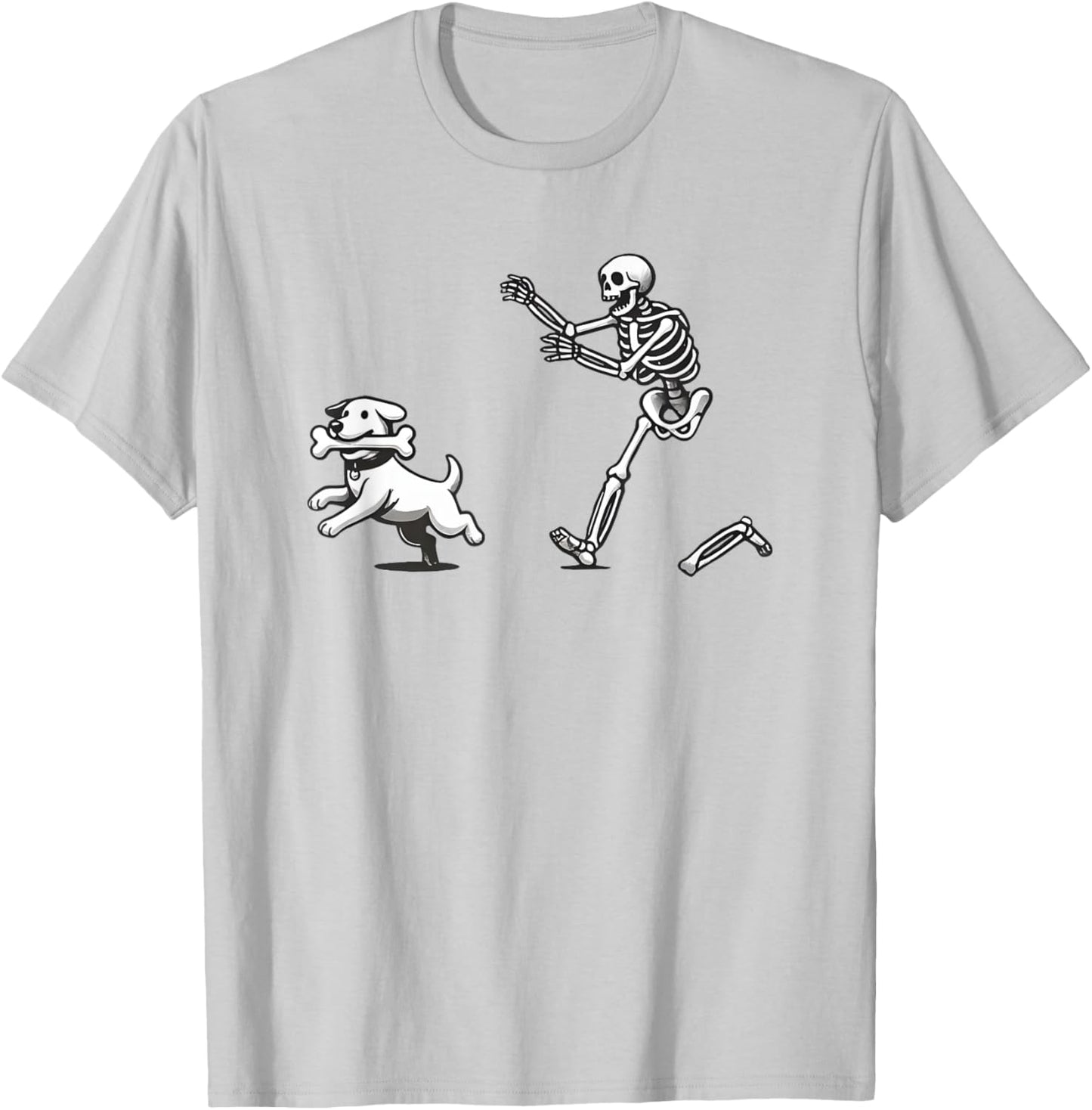 Halloween Dog, Funny Skeleton, Skeleton Chasing Dog Women T-Shirt - T-Shirt | Ash
