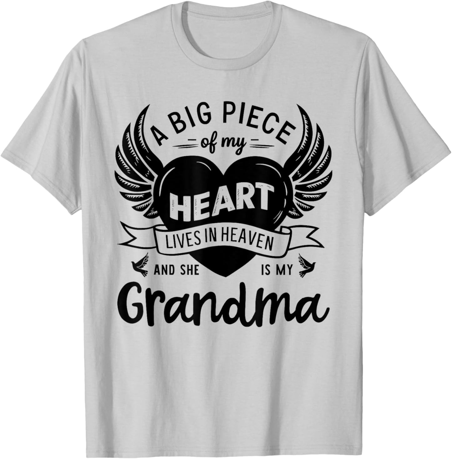 My Heart Lives In Heaven She Is My Grandma Guardian Angel T-Shirt - T-Shirt | Ash