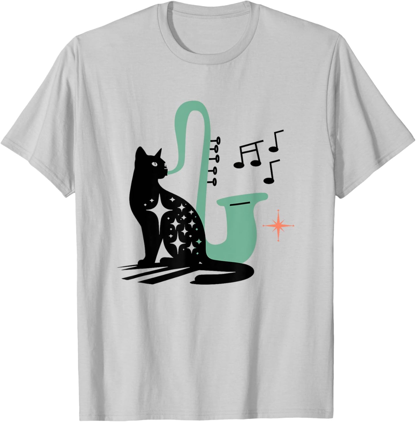 Retro Musical Cat Saxophone Midcentury Modern Mid Century T-Shirt - T-Shirt | Ash