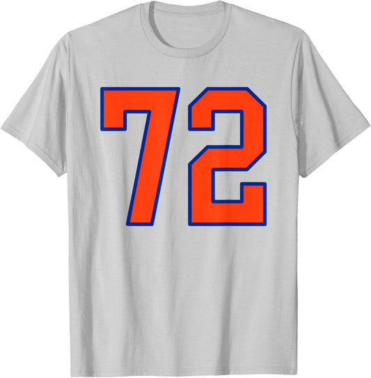 Orange and Blue Sports Number 72 Jersey Uniform Player T-Shirt - T-Shirt | Ash