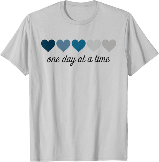 One Day at a Time Motivational Heart Design T-Shirt - T-Shirt | Ash