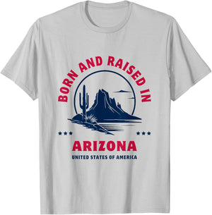 Born and Raised in Arizona. Desert Landscape Silhouette T-Shirt - T-Shirt | Ash