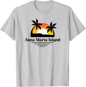 Anna Maria Island Beach Florida Vacation Palm Tree Sunset T-Shirt - T-Shirt | Ash