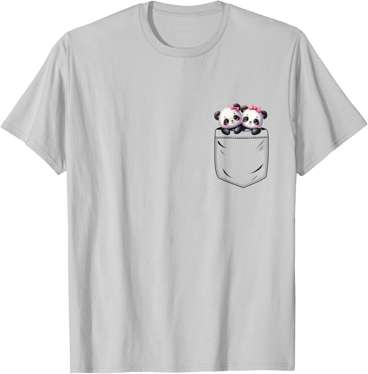 Panda Lovers Cute Funny Baby Pandas In Pocket T-Shirt - T-Shirt | Ash