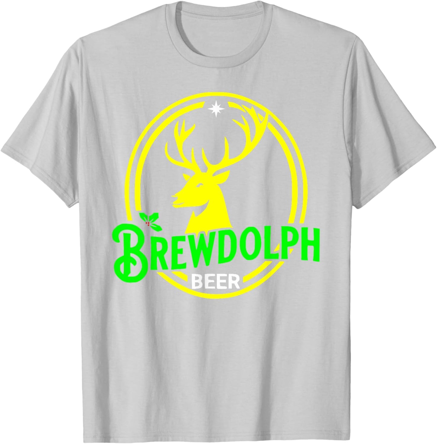 Brewdolph Funny Reindeer Holidays Christmas Beer Drinking T-Shirt - T-Shirt | Ash