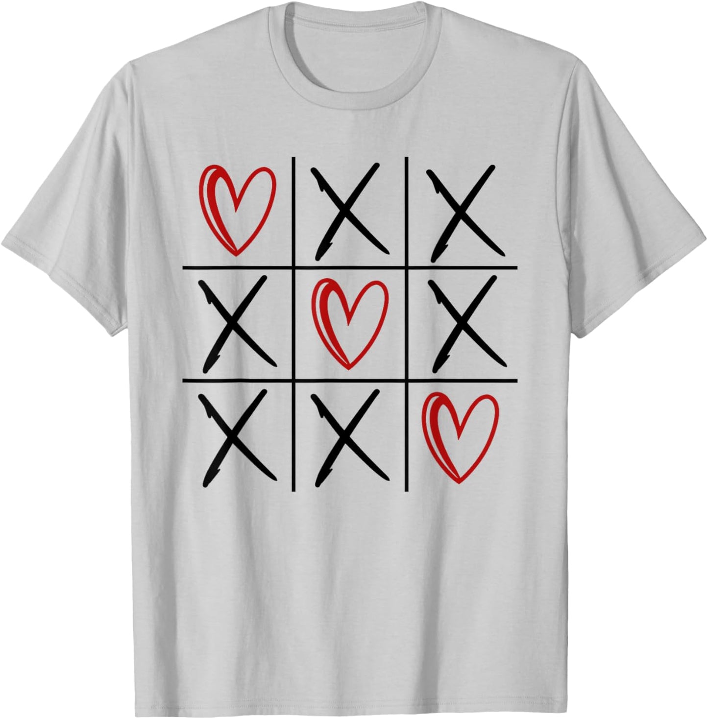 Tic Tac Toe Love Hearts Romantic Valentine T-Shirt - T-Shirt | Ash