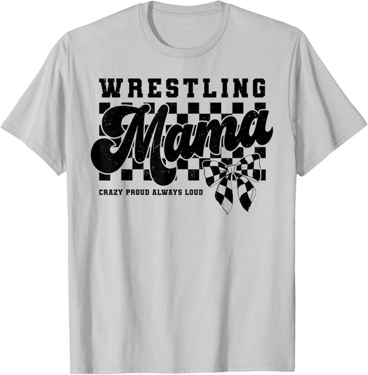Wrestling Mama Coquette Bow Wrestler Sports Mother's Day T-Shirt - T-Shirt | Ash