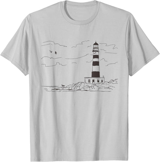 Lighthouse Seaside Nautical Sketch Art T-Shirt - T-Shirt | Ash