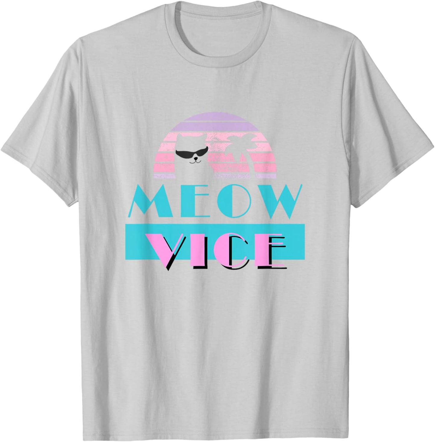 Meow Vice | Retro MIAU Mitze Cat kKtten Miami Felines T-Shirt - T-Shirt | Ash