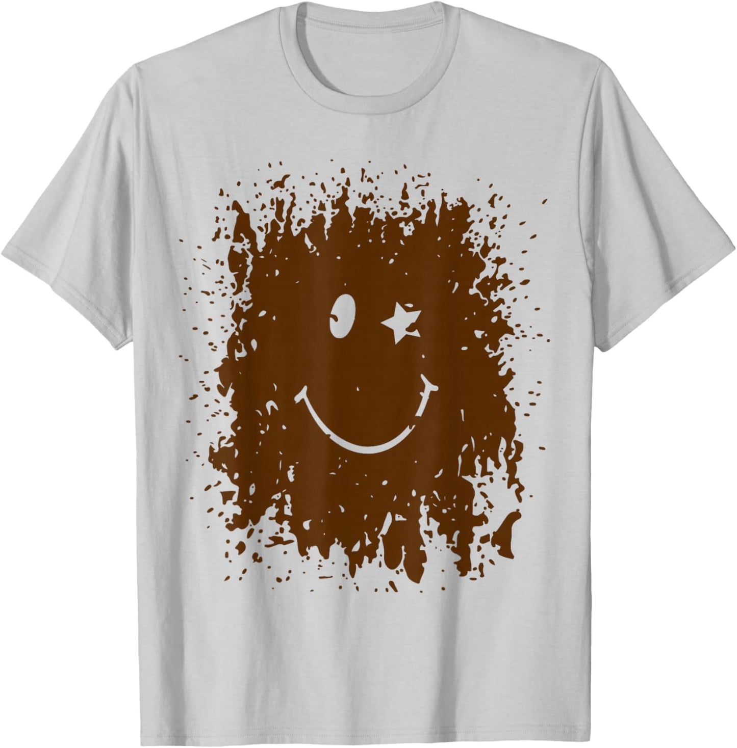 Funny Splash Mud Splatter Happy Smile Face Run Forest Gump T-Shirt - T-Shirt | Ash