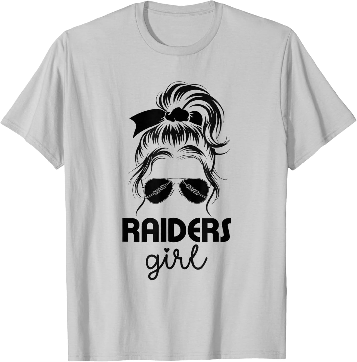 Raiders Girl Messy Bun - Love Raiders T-Shirt - T-Shirt | Ash