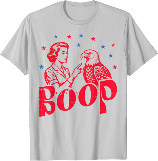 4th of July Boop Woman Bald Eagle Funny Patriotic Women Men T-Shirt - T-Shirt | Ash