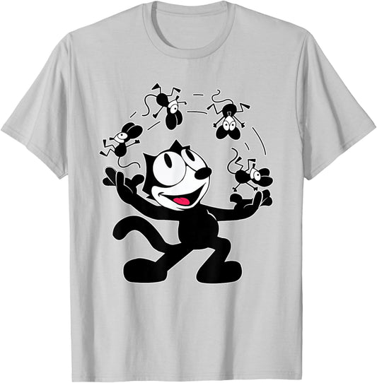 Felix Cat Juggling Mice Vintage Cartoon Retro Graphic Fun T-Shirt - T-Shirt | Ash