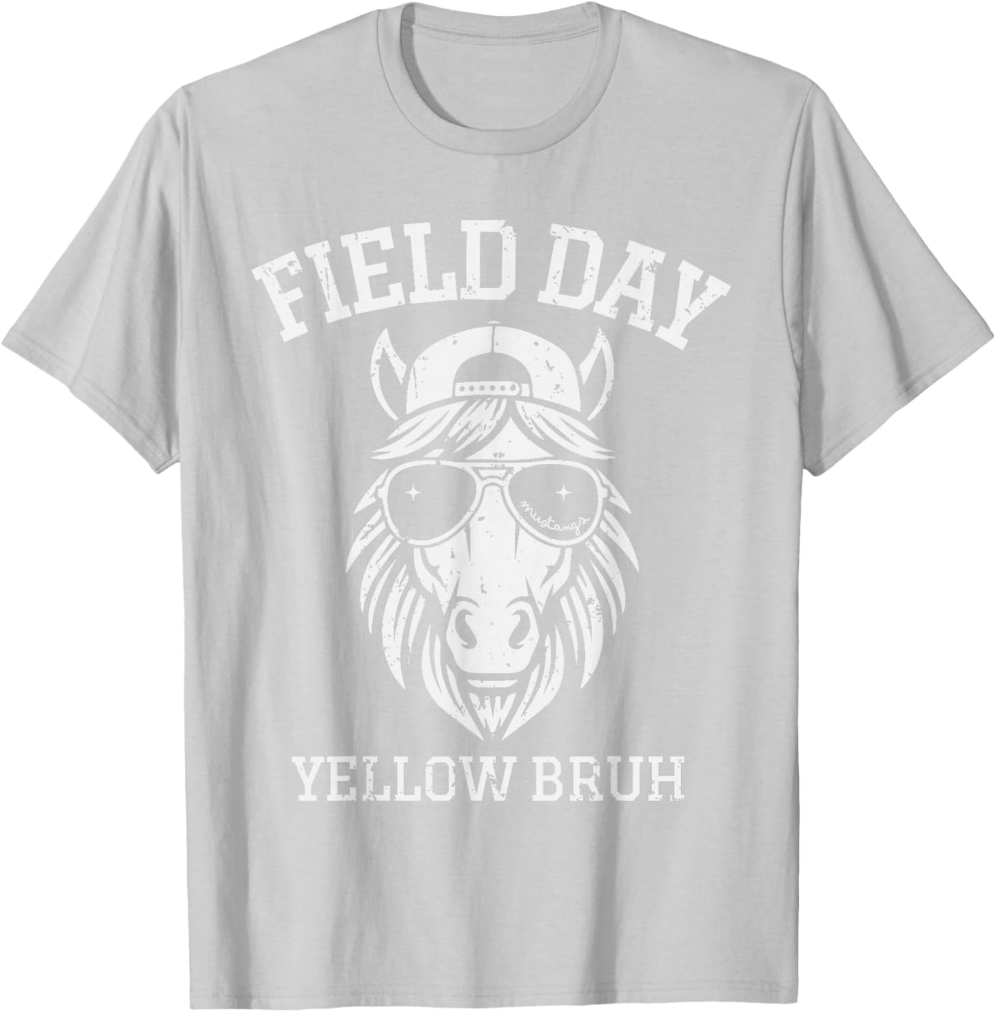 Mustang Field Day Yellow Bruh Gen Alpha Teacher Kid Boy Girl T-Shirt - T-Shirt | Ash