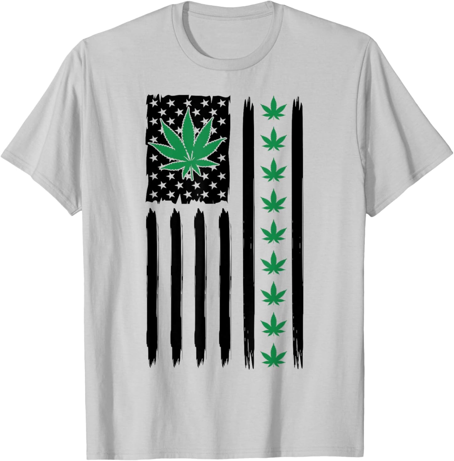 USA Flag Marijuana Leaf Funny US Pot Weed Hippie Marijuana T-Shirt - T-Shirt | Ash
