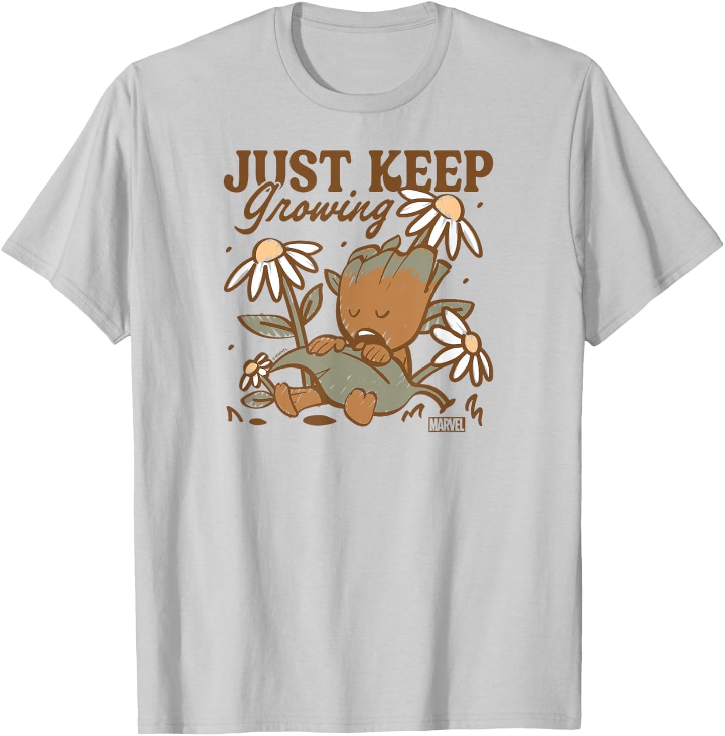Guardians Of The Galaxy - Just Keep Growing Baby Groot T-Shirt - T-Shirt | Ash