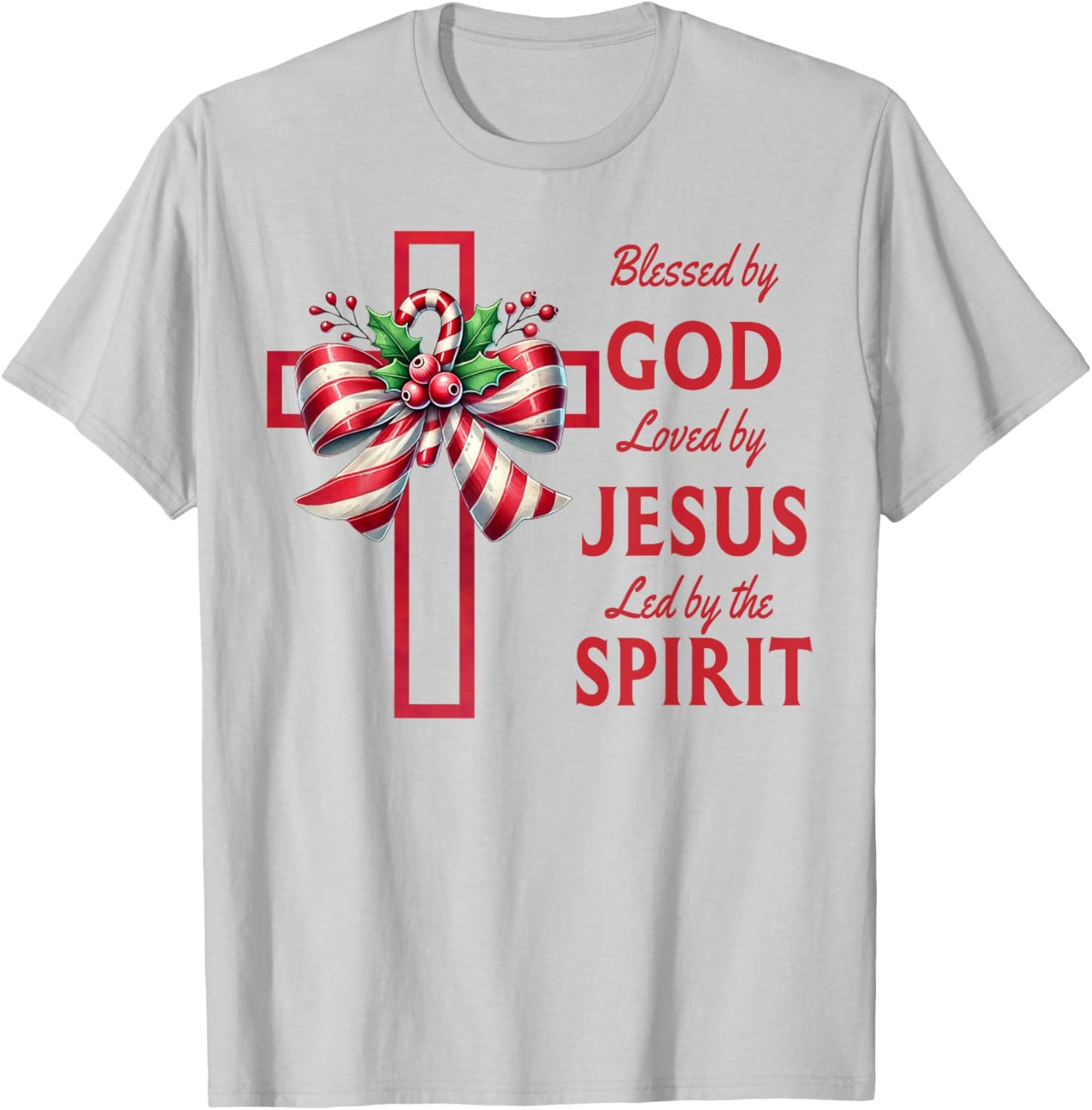 Blessed By God Loved By Jesus Beautiful Candy Cane Cross T-Shirt - T-Shirt | Ash