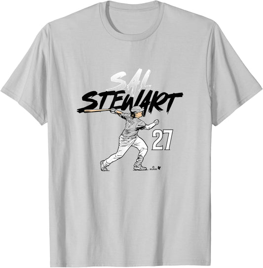Sal Stewart - Slugger Swing Number - Cincinnati Baseball T-Shirt - T-Shirt | Ash
