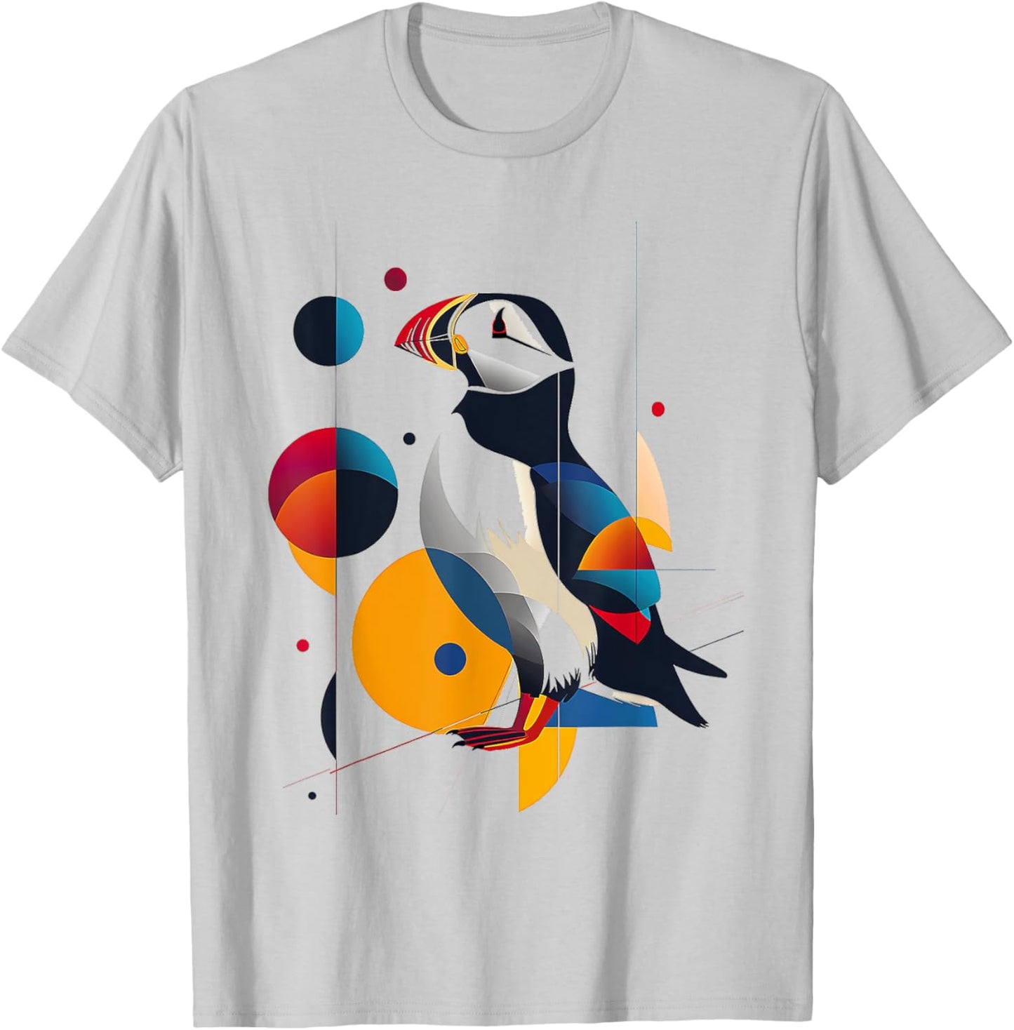 Puffin Animal Colorful Motif Drawing Abstract Puffin T-Shirt - T-Shirt | Ash