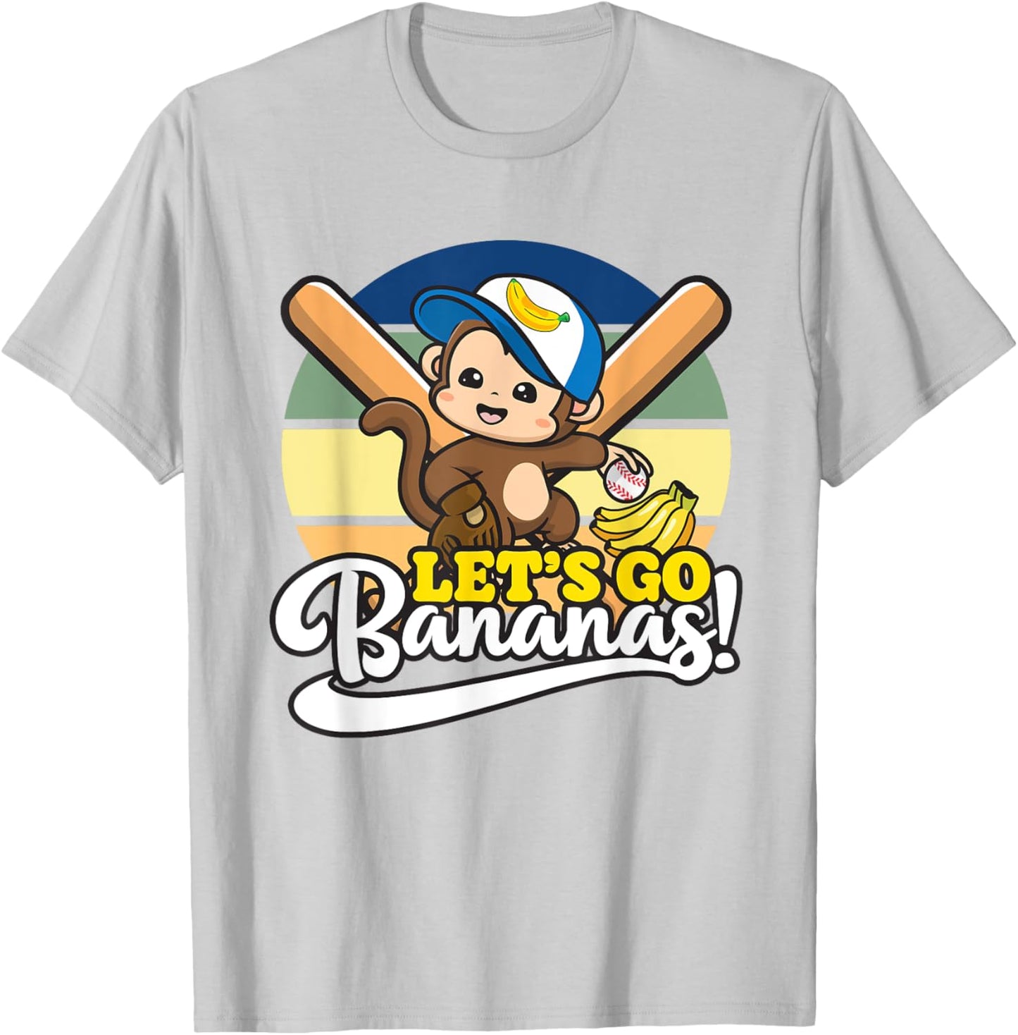 Cute Kawaii Monkey, Funny Let’s Go Bananas Baseball T-Shirt - T-Shirt | Ash