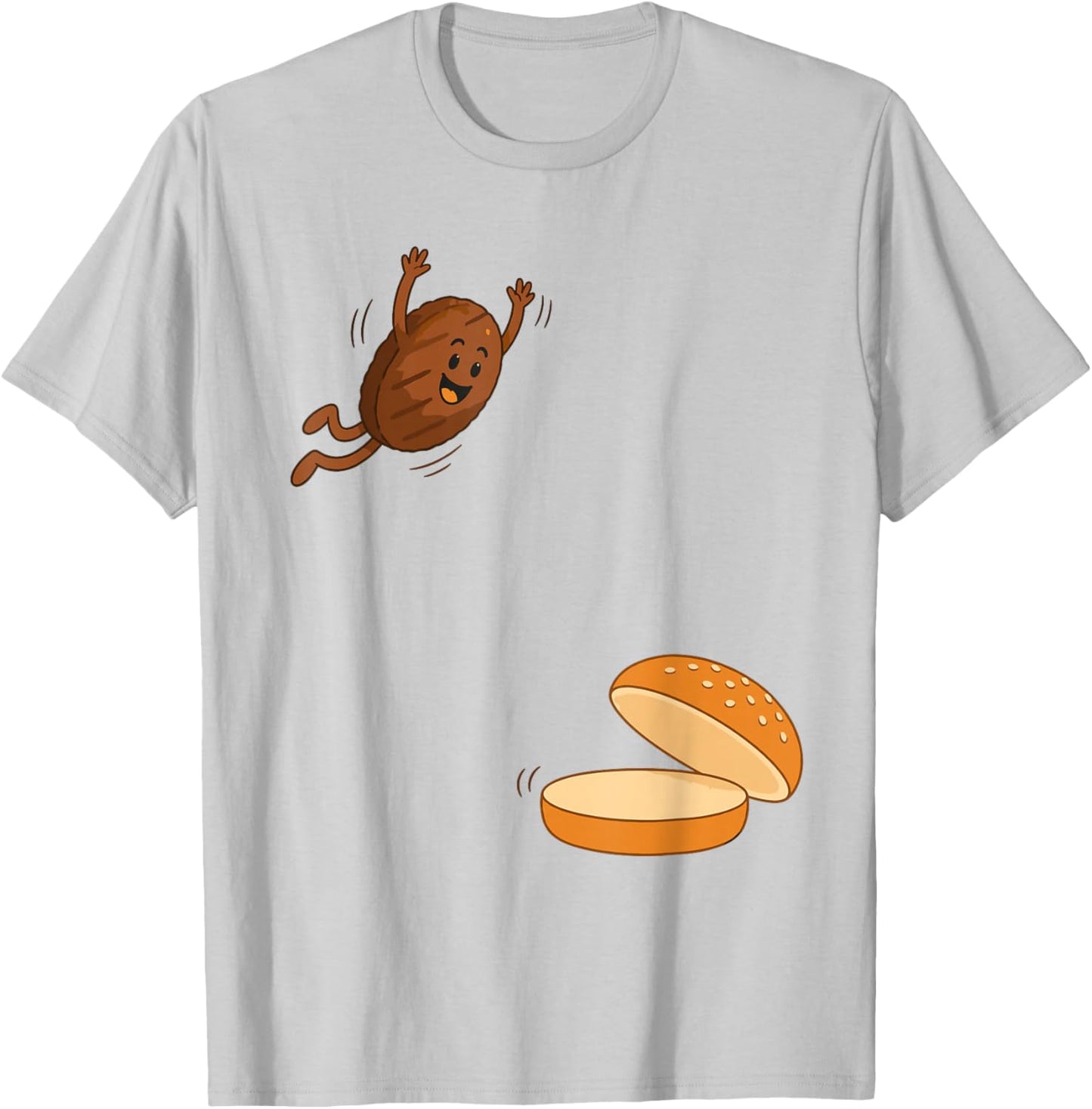 Burger Jumping Into Bun Funny Fast Food Joke Boys Youth Kids T-Shirt - T-Shirt | Ash