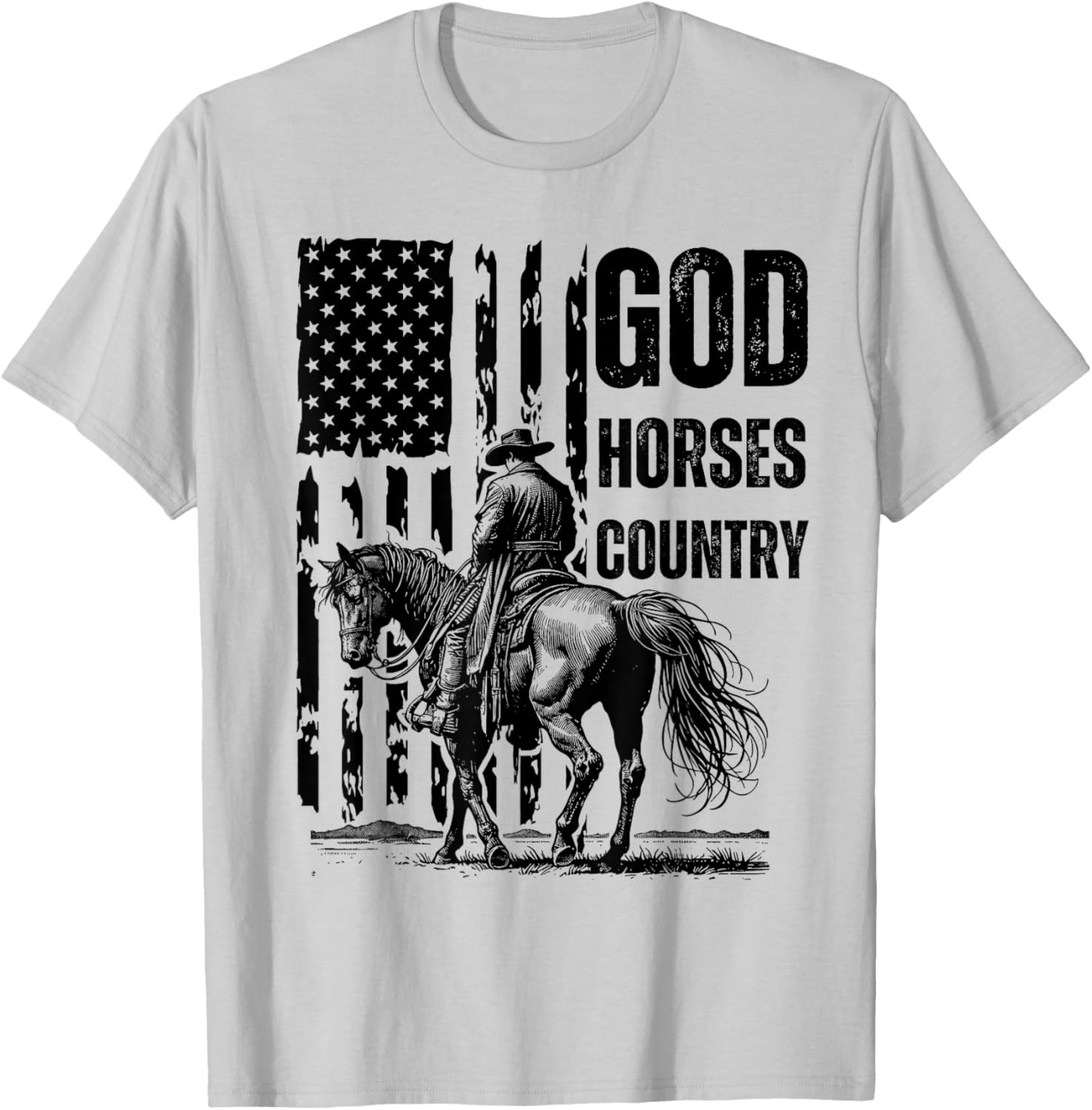 God Horses Country Christian Cowboy & American Patriot - -Adults, Grey, Small, Short Sleeve T-Shirt - T-Shirt | Ash