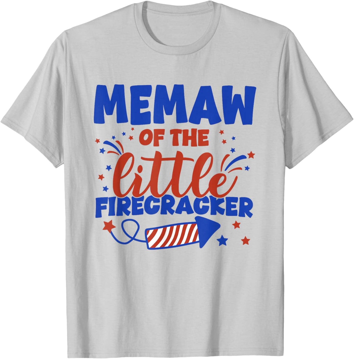 Memaw of The Little Firecracker Fourth of July Birthday T-Shirt - T-Shirt | Ash