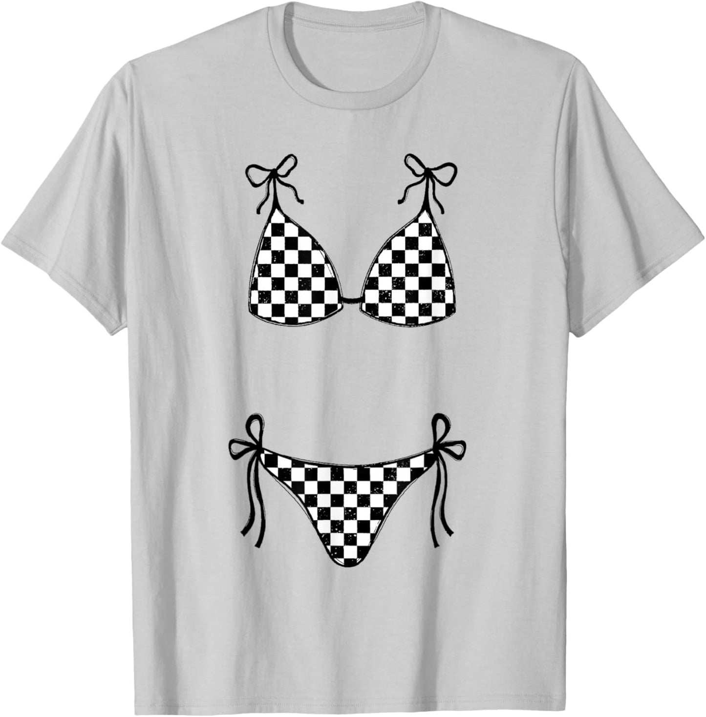 Bikini Checkered Summer Vacation Girls Trip Funny Beach T-Shirt - T-Shirt | Ash