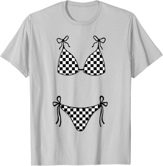 Bikini Checkered Summer Vacation Girls Trip Funny Beach T-Shirt - T-Shirt | Ash