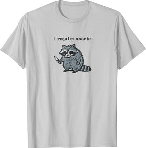 i Require Snacks Raccoon T-Shirt - T-Shirt | Ash
