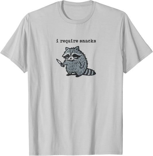 i Require Snacks Raccoon T-Shirt - T-Shirt | Ash