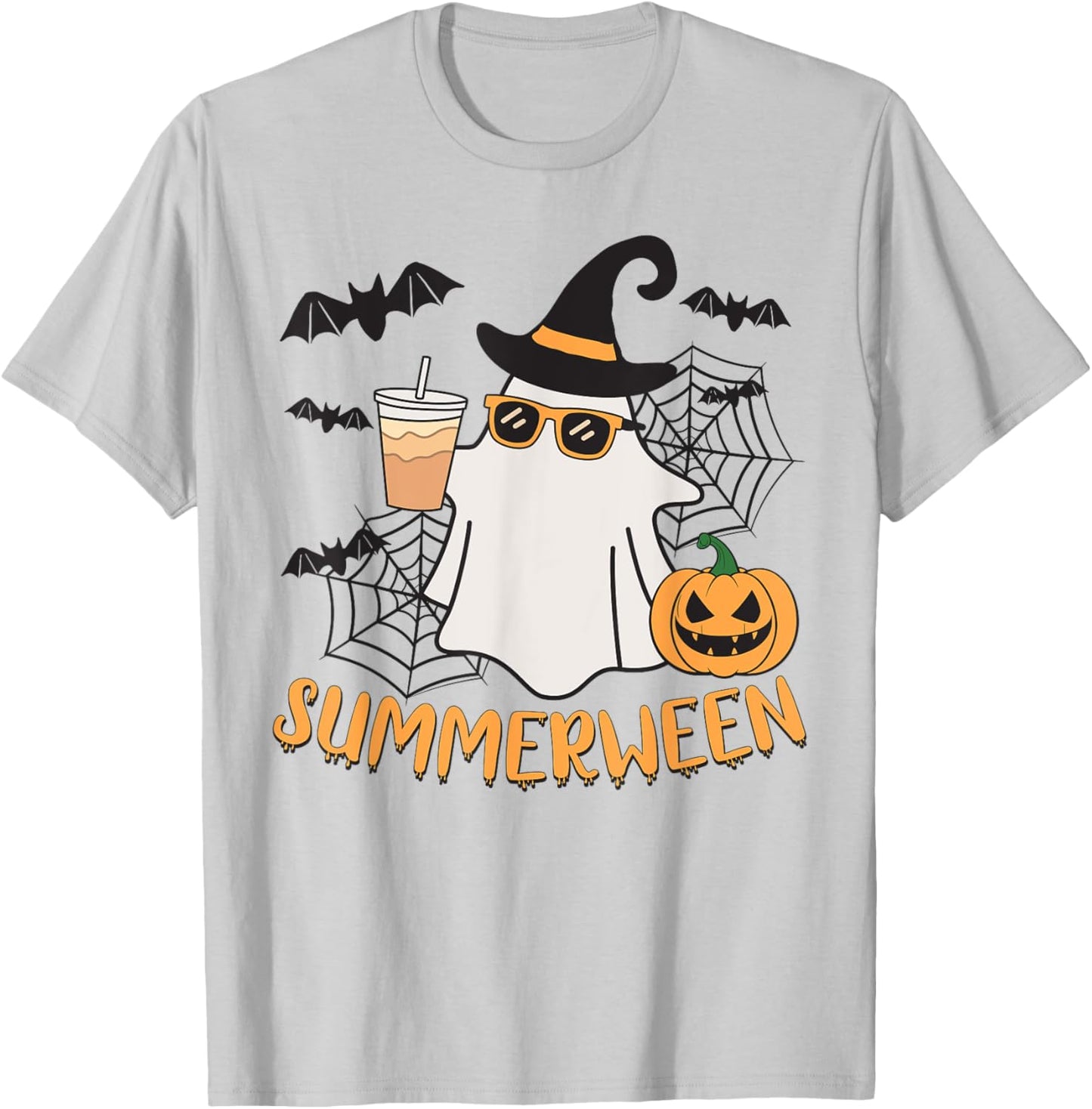 Summerween Vibes Ghost Pumpkin Spooky Beach Summer Halloween Men Women Kids T-Shirt - T-Shirt | Ash