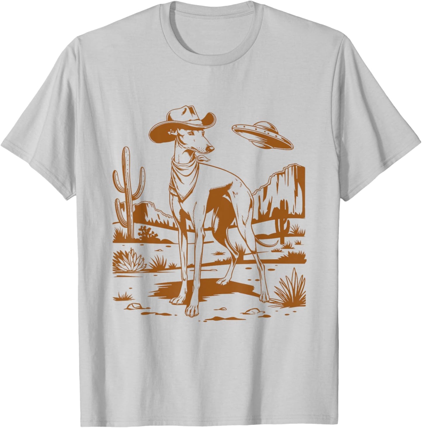 UFO Greyhound Western Alien Vintage 90s Whippet Cowboy Dog T-Shirt - T-Shirt | Ash