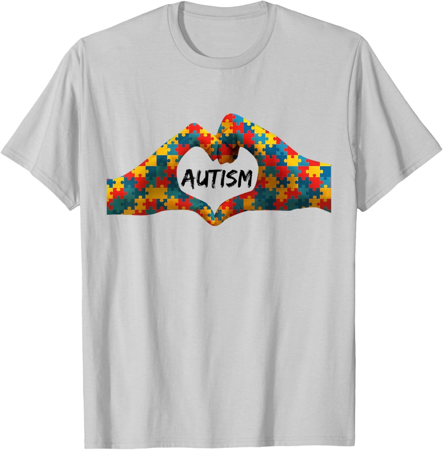 Autism Awareness Hands For Heart Puzzle Pieces T-Shirt - T-Shirt | Ash