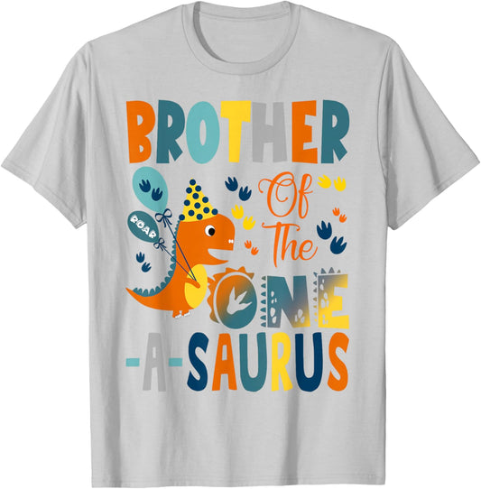 Brother of The One-A-Saurus 1st Birthday Boy Dinosaur T-Shirt - T-Shirt | Ash