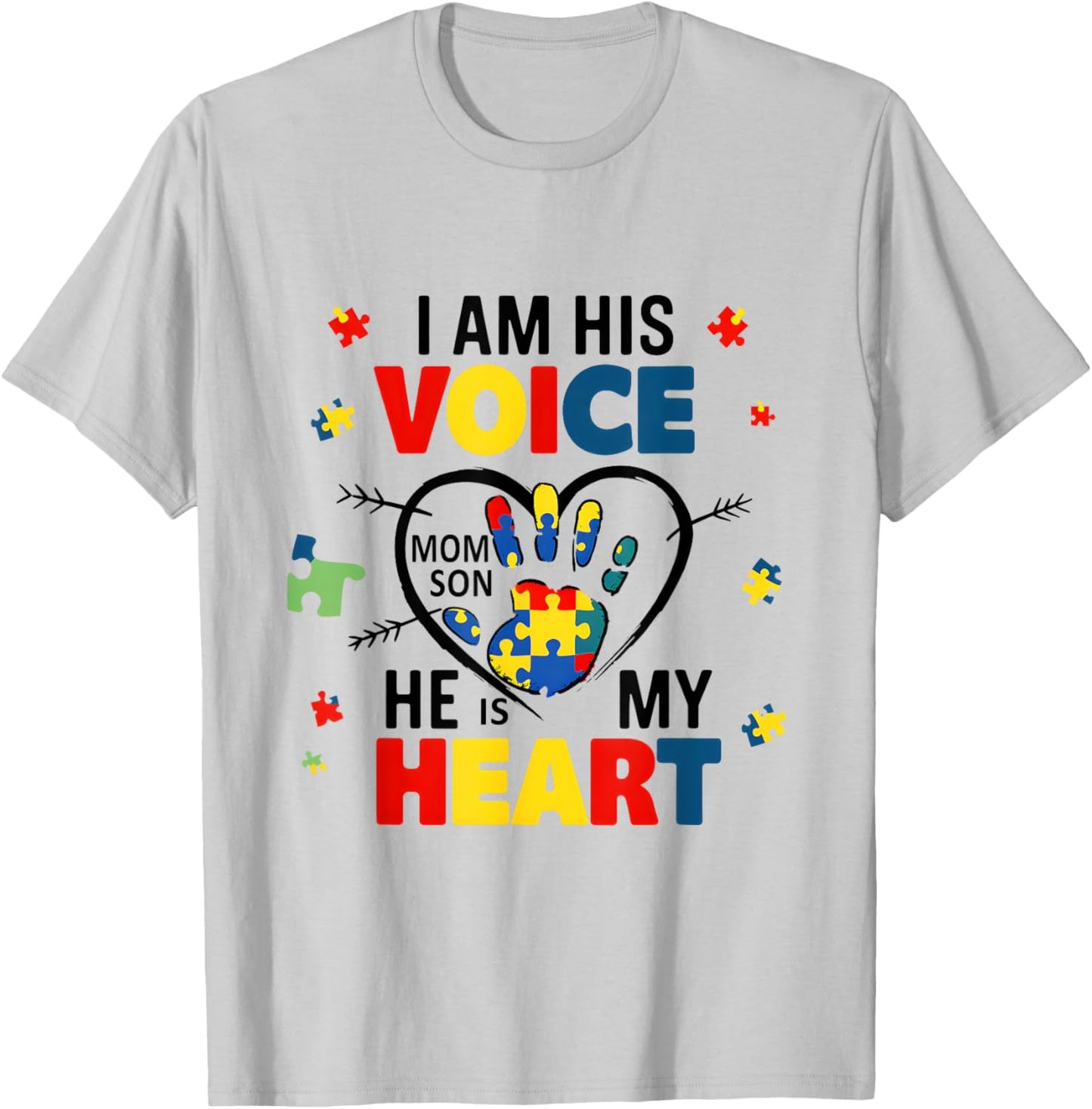 I'm His Voice He Is My Heart Autism Awareness T-Shirt - T-Shirt | Ash