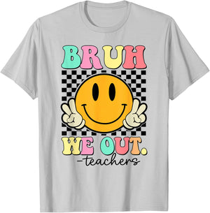 Bruh We Out Teachers Retro Smile Last Day Of School Summer Men Women Girls Kids T-Shirt - T-Shirt | Ash