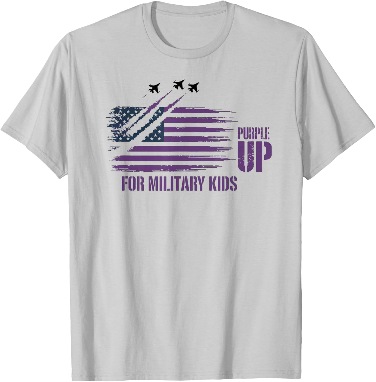 Purple Up for Military Kids Distressed American Flag T-Shirt - T-Shirt | Ash