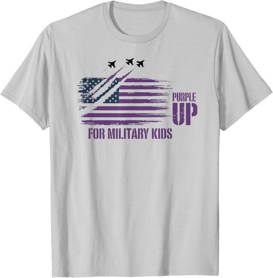 Purple Up for Military Kids Distressed American Flag T-Shirt - T-Shirt | Ash