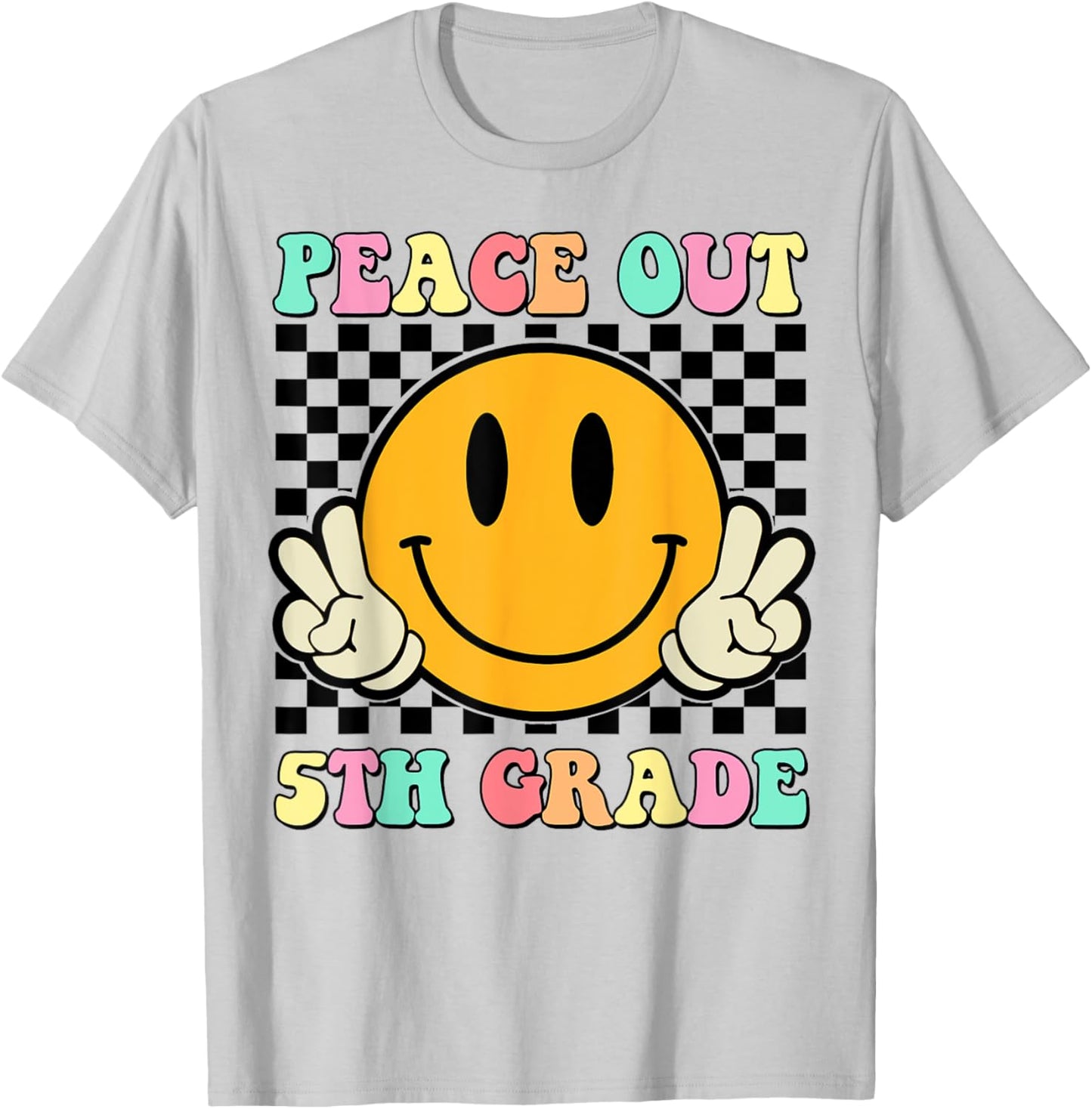 Peace Out 5th Grade Teacher Retro Smile Last Day Of School T-Shirt - T-Shirt | Ash