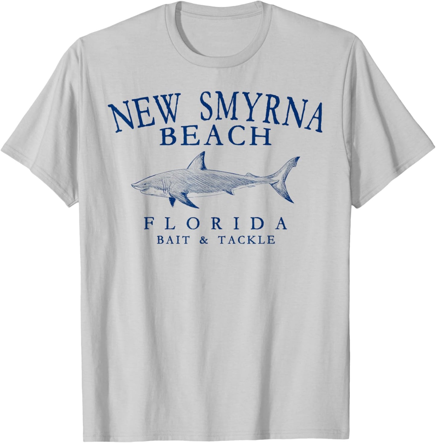New Smyrna Beach Florida Shark Arched Navy Blue Letters T-Shirt - T-Shirt | Ash