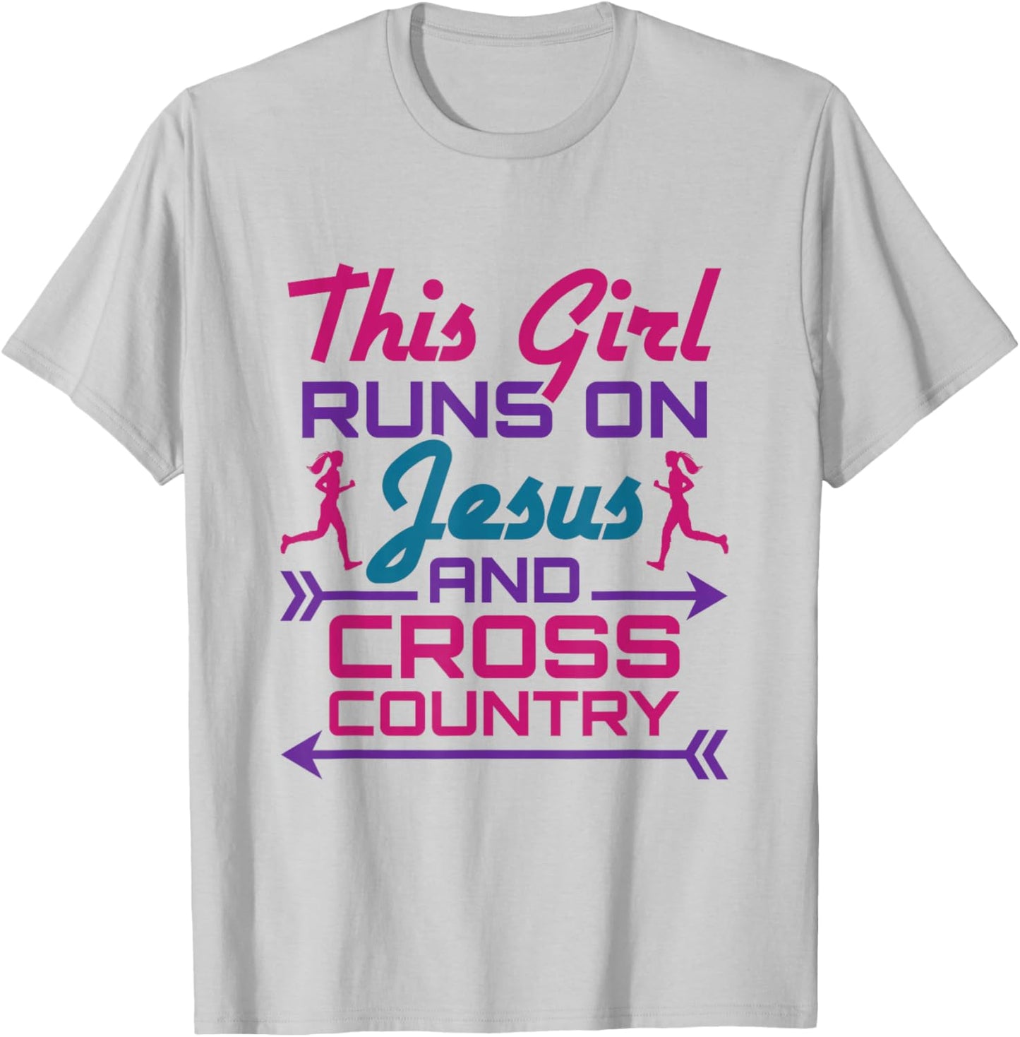 This Girl Runs on Jesus and Cross Country Cute XC Running T-Shirt - T-Shirt | Ash