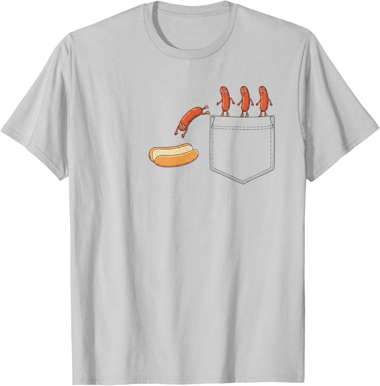 Funny Pocket Sausage Jumping Into Bun Hotdog Diving BBQ T-Shirt - T-Shirt | Ash