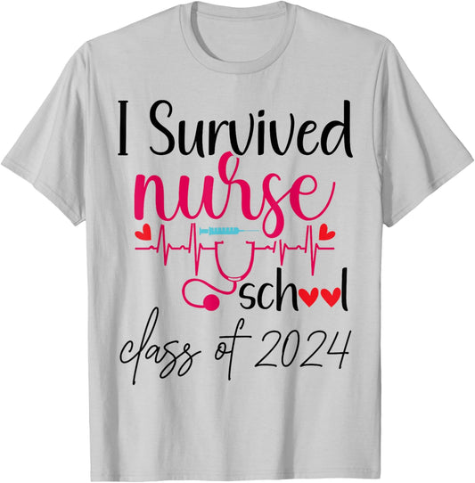I Survived Nursing School 2024 RN ER Nurse Graduation T-Shirt - T-Shirt | Ash
