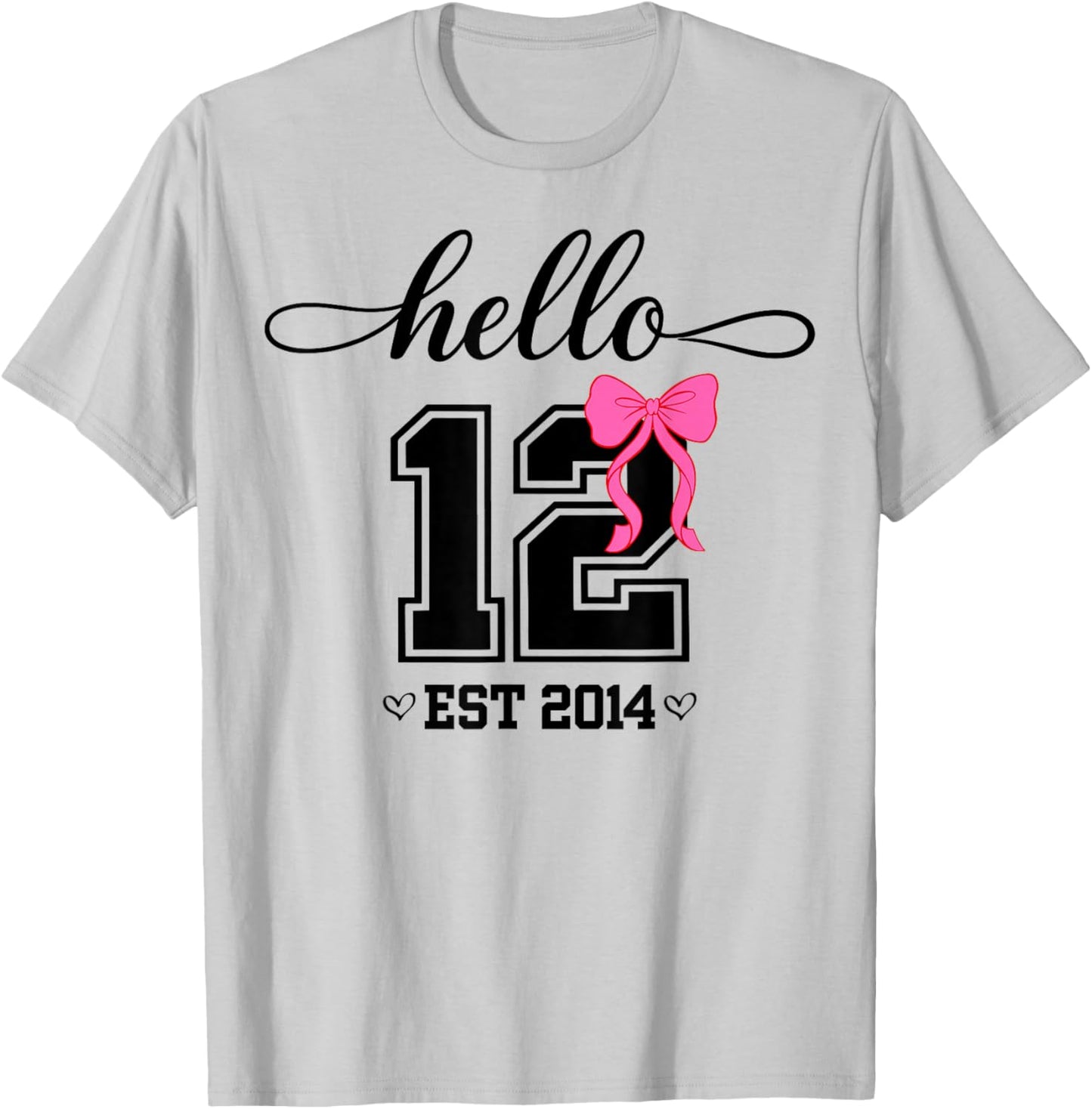 Hello Twelfth Est 2014 Coquette Bow 12th Birthday Girl T-Shirt - T-Shirt | Ash