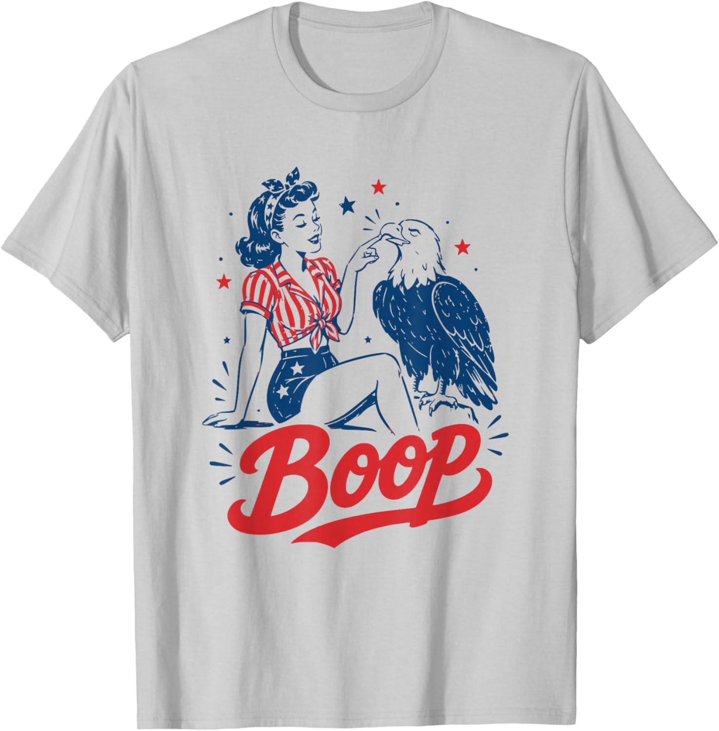 Boop Vintage USA Girl and Eagle Funny Patriotic Retro Art T-Shirt - T-Shirt | Ash